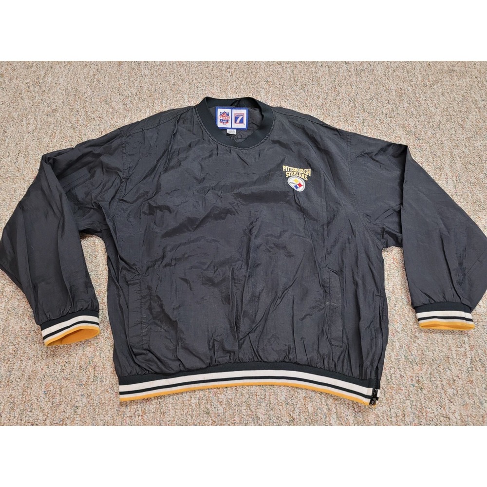 Logo 7 Pittsburgh Steelers Pullover Men XL Black V-Neck Windbreaker Vintage NFL